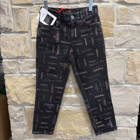 Chanel Logo Print Jeans Black Multicolor Denim NWT Size 38 FR / US 6 - Picture 2 of 12